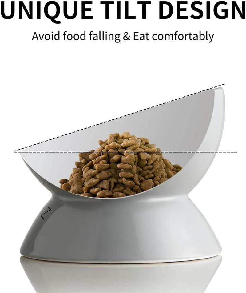 Ceramic Raised Cat Bowls, Slanted Cat Dish Food or Water Bowls, Elevated Porcelain Pet Feeder Bowl Protect Cat'S Spine, Stress Free, Backflow Prevention(Gray)