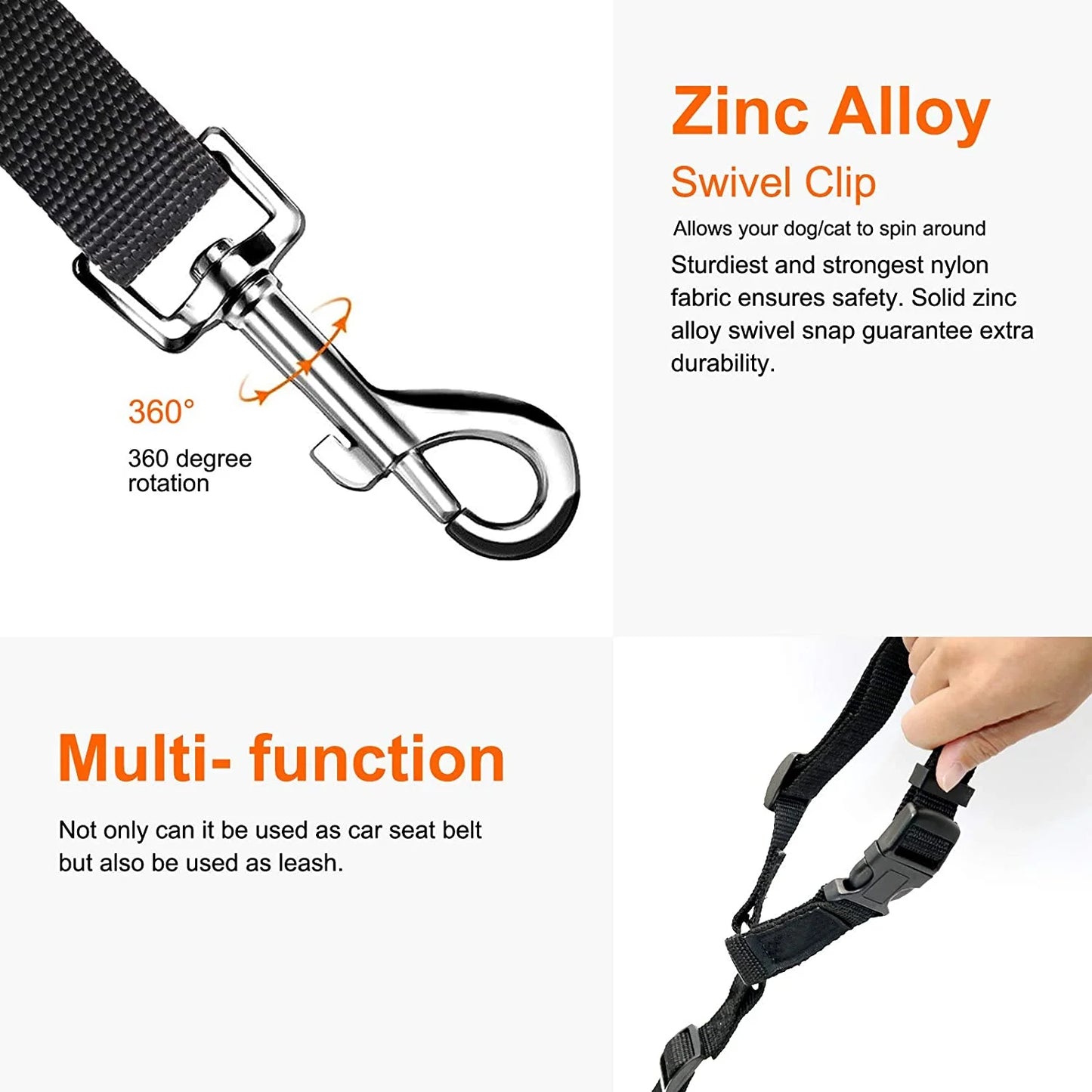 2 Packs Dog Cat Safety Seat Belt Strap Dog Car Harness Car Headrest Restraint Adjustable Nylon Fabric Dog Restraints Vehicle Seatbelts Harness