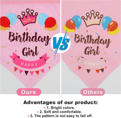 Dog Birthday Party Supplies - Bandana Hat Banner Set with Boy & Girl Cute Bow Tie Scarf - Dog Birthday Decorations (Pink, Girl)