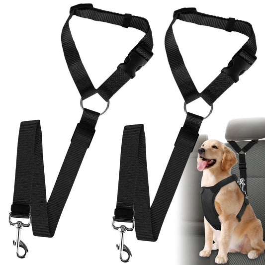 2 Packs Dog Cat Safety Seat Belt Strap Dog Car Harness Car Headrest Restraint Adjustable Nylon Fabric Dog Restraints Vehicle Seatbelts Harness