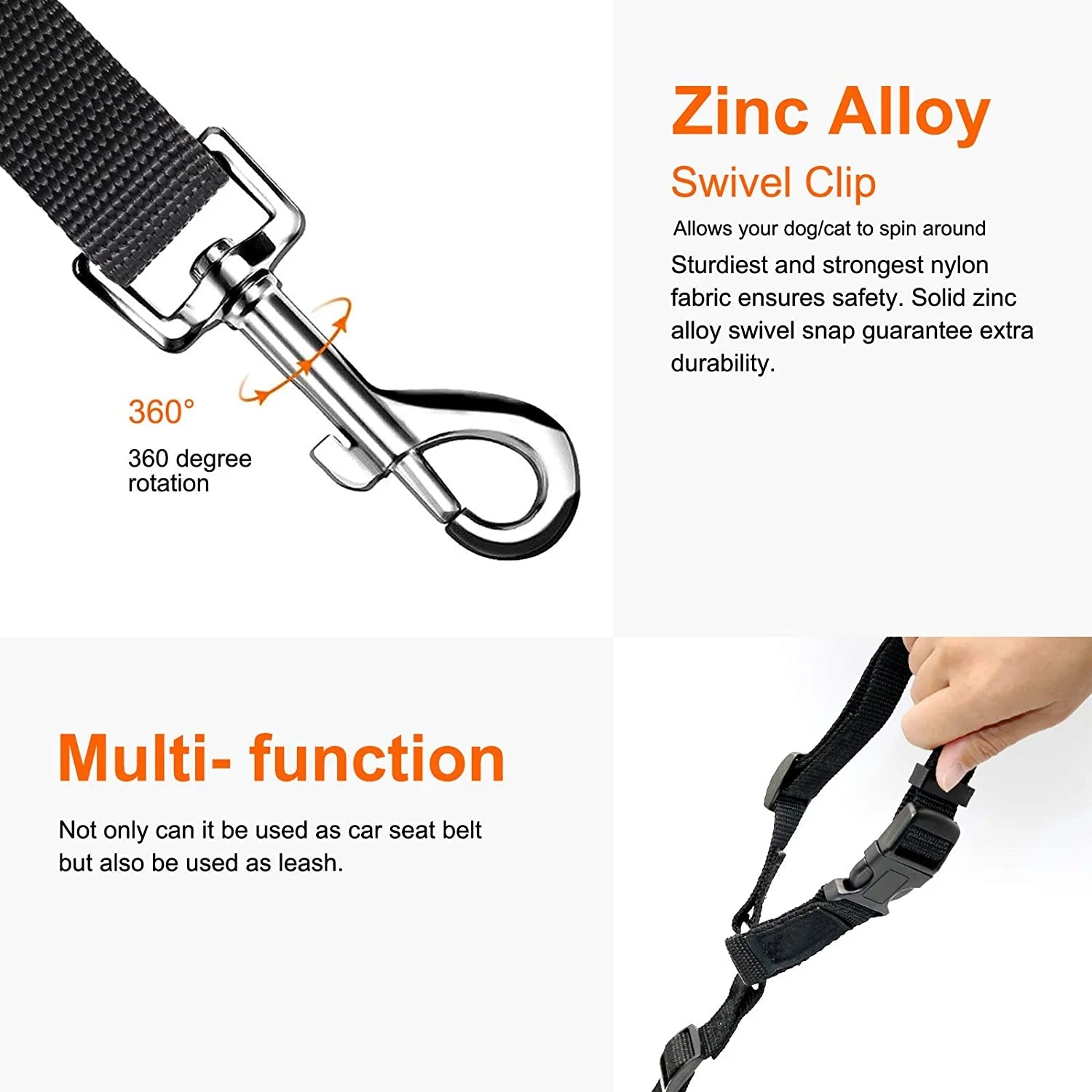 2 Packs Dog Cat Safety Seat Belt Strap Dog Car Harness Car Headrest Restraint Adjustable Nylon Fabric Dog Restraints Vehicle Seatbelts Harness